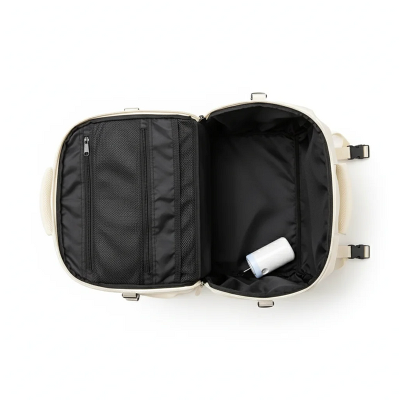 Open suitcase with a white interior on a white background