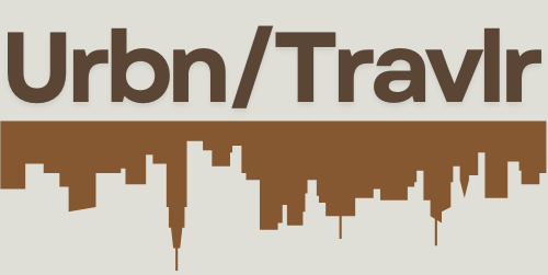 Logo with 'Urbn/Travlr' text and cityscape silhouette on a beige background